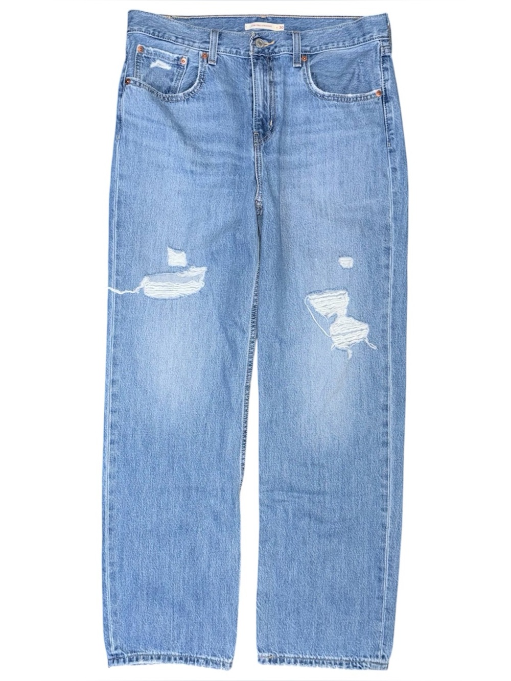 Levi’s Low Pro Straight Jeans Relaxed Slouchy Womens Sz 30 Distressed Blue Denim